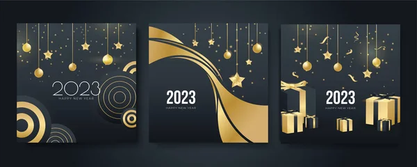 stock vector Creative concept of 2023 Happy New Year posters set. Design templates with typography logo 2023 for celebration and season decoration. Minimalistic trendy backgrounds for branding, banner, cover, card