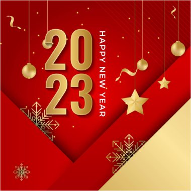 Sosyal medya şablonu için 2023 yılı kartpostal geçmişiniz kutlu olsun. Kırmızı ve altın 2023 kış tatili tebrik kartı şablonu. Markalaşma, kapak, kart için minimal moda afişi.