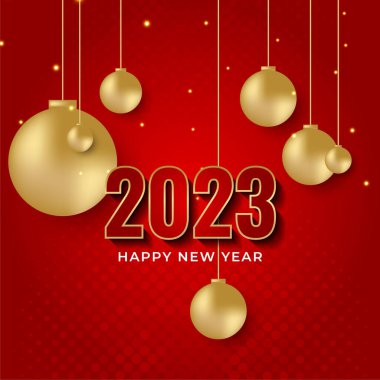 Sosyal medya şablonu için 2023 yılı kartpostal geçmişiniz kutlu olsun. Kırmızı ve altın 2023 kış tatili tebrik kartı şablonu. Markalaşma, kapak, kart için minimal moda afişi.