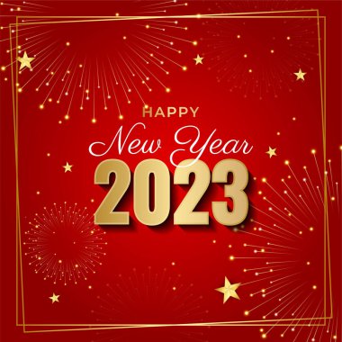 Sosyal medya şablonu için 2023 yılı kartpostal geçmişiniz kutlu olsun. Kırmızı ve altın 2023 kış tatili tebrik kartı şablonu. Markalaşma, kapak, kart için minimal moda afişi.