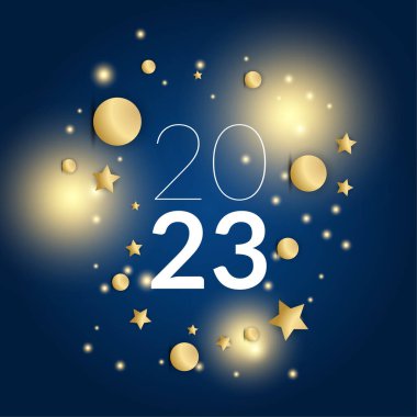 Sosyal medya şablonu için 2023 yılı kartpostal geçmişiniz kutlu olsun. Mavi ve altın 2023 kış tatili tebrik kartı şablonu. Markalaşma, kapak, kart için minimal moda afişi.