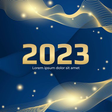 Sosyal medya şablonu için 2023 yılı kartpostal geçmişiniz kutlu olsun. Mavi ve altın 2023 kış tatili tebrik kartı şablonu. Markalaşma, kapak, kart için minimal moda afişi.