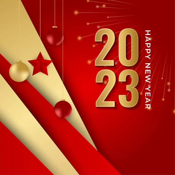 stock vector Happy new year 2023 square post card background for social media template. Red and gold 2023 new year winter holiday greeting card template. Minimalistic trendy banner for branding, cover, card.