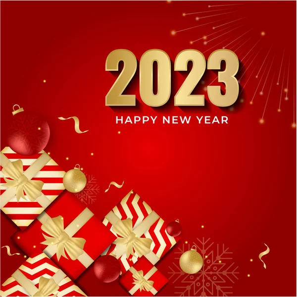 Gelukkig Nieuwjaar 2023 Vierkante Ansichtkaart Achtergrond Voor Social Media Template — Stockvector