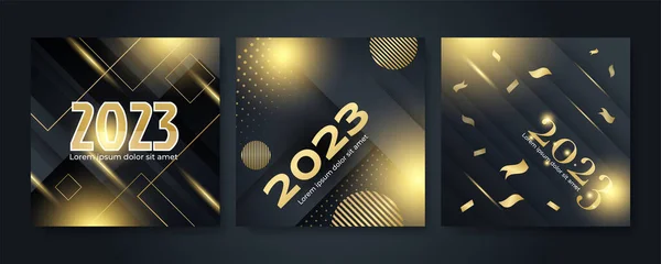 2023年のクリエイティブコンセプトハッピーニューイヤーポスターセット お祝いや季節の装飾のためのタイポグラフィのロゴ2023とデザインテンプレート ブランディング バナー カバー カードのための最小限のトレンディーな背景 — ストックベクタ