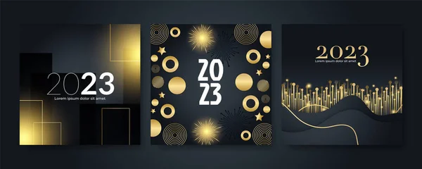 Happy New 2023 Year Elegant Gold Text Light Minimal Text — Stock Vector