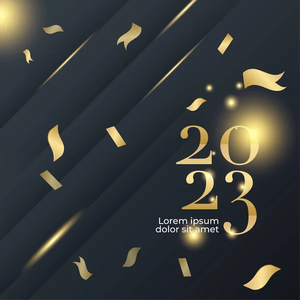 Happy New Year 2023 Elegant Black Golden Text Minimalistic Vector — Stock Vector