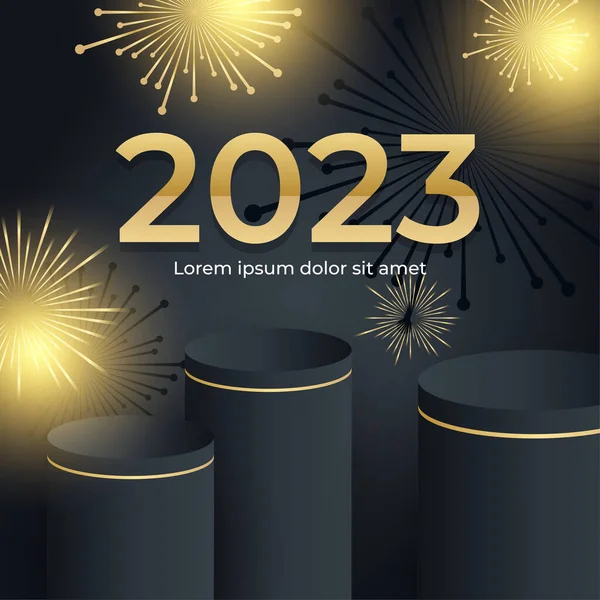 Feliz Nuevo 2023 Año Elegante Texto Oro Con Luz Plantilla — Vector de stock