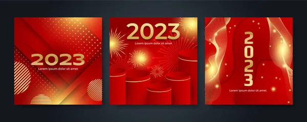 Новым 2023 Годом Квадратный Фон Открыток Социальных Сетей Искушает Красный — стоковый вектор