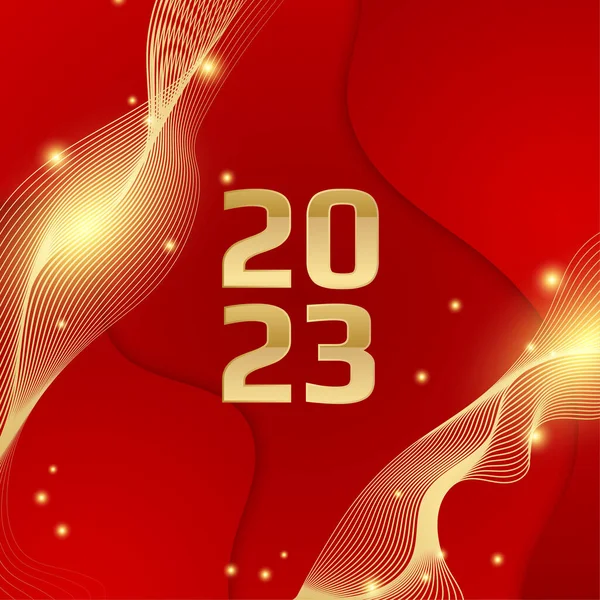 stock vector Happy new year 2023 square post card background for social media template. Red and gold 2023 new year winter holiday greeting card template. Minimalistic trendy banner for branding, cover, card.