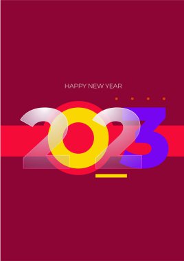 2023 Mutlu Yıllar posterlerinin yaratıcı konsepti. Kutlama ve sezon dekorasyonu için tipografi logosu 2023 olan şablonlar tasarlayın. Markalaşma, afiş, kapak, kart için minimal modacı