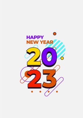2023 Mutlu Yıllar posterlerinin yaratıcı konsepti. Kutlama ve sezon dekorasyonu için tipografi logosu 2023 olan şablonlar tasarlayın. Markalaşma, afiş, kapak, kart için minimal modacı