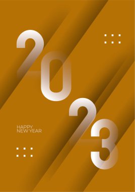 2023 Mutlu Yıllar posterlerinin yaratıcı konsepti. Kutlama ve sezon dekorasyonu için tipografi logosu 2023 olan şablonlar tasarlayın. Markalaşma, afiş, kapak, kart için minimal modacı