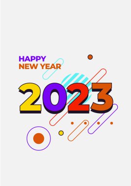 2023 Mutlu Yıllar posterlerinin yaratıcı konsepti. Kutlama ve sezon dekorasyonu için tipografi logosu 2023 olan şablonlar tasarlayın. Markalaşma, afiş, kapak, kart için minimal modacı