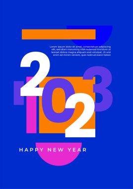 Mutlu yeni 2023 yılı düz dizaynlı zarif renkli metinler. En küçük metin şablonu