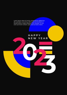 Mutlu yeni 2023 yılı düz dizaynlı zarif renkli metinler. En küçük metin şablonu
