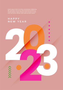Mutlu yeni 2023 yılı düz dizaynlı zarif renkli metinler. En küçük metin şablonu