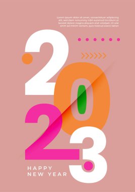 Mutlu yeni 2023 yılı düz dizaynlı zarif renkli metinler. En küçük metin şablonu
