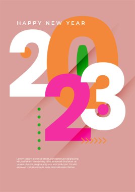Mutlu yeni 2023 yılı düz dizaynlı zarif renkli metinler. En küçük metin şablonu