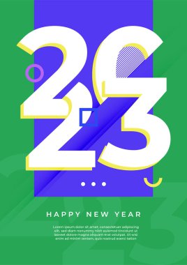 Mutlu yeni 2023 yılı düz dizaynlı zarif renkli metinler. En küçük metin şablonu