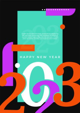Mutlu yeni 2023 yılı düz dizaynlı zarif renkli metinler. En küçük metin şablonu