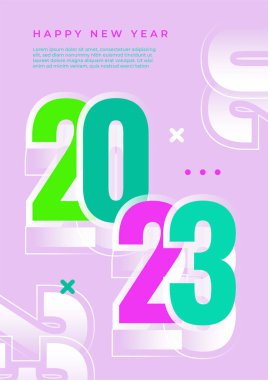 Mutlu yeni 2023 yılı düz dizaynlı zarif renkli metinler. En küçük metin şablonu