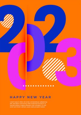 Mutlu yeni 2023 yılı düz dizaynlı zarif renkli metinler. En küçük metin şablonu
