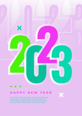 Mutlu yeni 2023 yılı düz dizaynlı zarif renkli metinler. En küçük metin şablonu