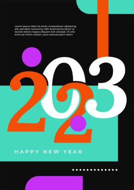 Mutlu yeni 2023 yılı düz dizaynlı zarif renkli metinler. En küçük metin şablonu