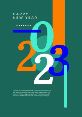 Mutlu yeni 2023 yılı düz dizaynlı zarif renkli metinler. En küçük metin şablonu