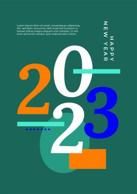 Mutlu yeni 2023 yılı düz dizaynlı zarif renkli metinler. En küçük metin şablonu
