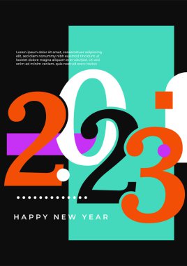 Mutlu yeni 2023 yılı düz dizaynlı zarif renkli metinler. En küçük metin şablonu