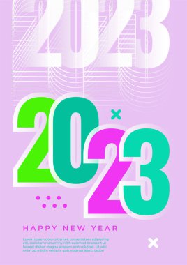 Mutlu yeni 2023 yılı düz dizaynlı zarif renkli metinler. En küçük metin şablonu