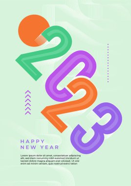 Mutlu yeni 2023 yılı düz dizaynlı zarif renkli metinler. En küçük metin şablonu