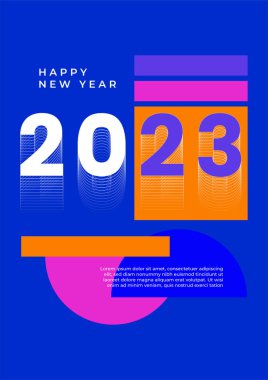 Mutlu yeni 2023 yılı düz dizaynlı zarif renkli metinler. En küçük metin şablonu