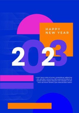 Mutlu yeni 2023 yılı düz dizaynlı zarif renkli metinler. En küçük metin şablonu