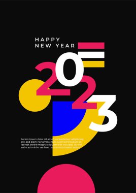 Mutlu yeni 2023 yılı düz dizaynlı zarif renkli metinler. En küçük metin şablonu