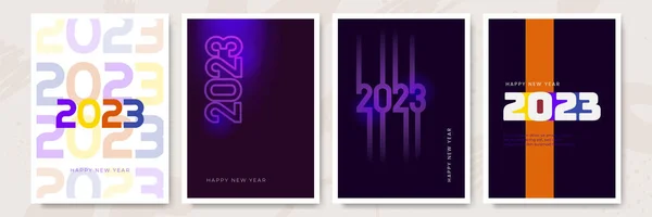 大套2023新年快乐标志文字设计 2023数字设计模板 收集2023年快乐新年的象征 有彩色背景的矢量插图 — 图库矢量图片