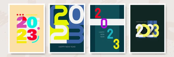 2023年快乐新年海报的创意概念 设计模板 字体标识2023 用于庆祝和季节装饰 卡片的简约潮流背景 — 图库矢量图片