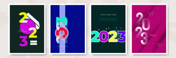 Створена Концепція 2023 Року Щасливих Новорічних Дизайн Шаблонів Логотипом Друку — стоковий вектор