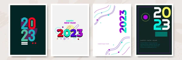 Concept Créatif 2023 Happy New Year Affiches Ensemble Modèles Conception — Image vectorielle