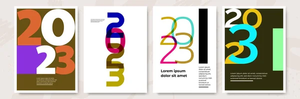 2023年快乐新年海报的创意概念 设计模板 字体标识2023 用于庆祝和季节装饰 卡片的简约潮流背景 — 图库矢量图片
