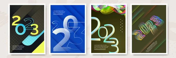 Creative Concept 2023 Happy New Year Posters Set Design Šablony — Stockový vektor
