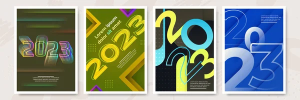 Kreatív Koncepció 2023 Boldog Évet Plakátok Készlet Tervezze Sablonok Tipográfia — Stock Vector