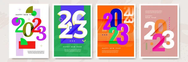 2023 Красочные Плакаты Поздравлениями Новым Годом Абстрактный Дизайн Типографским Стилем — стоковый вектор