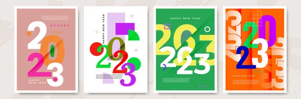 2023 Πολύχρωμο Της Ευτυχισμένο Νέο Έτος Αφίσες Αφηρημένη Σχεδίαση Τυπογραφικό — Διανυσματικό Αρχείο