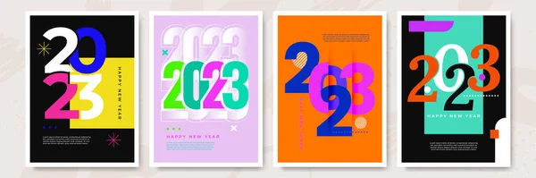2023 Colorido Carteles Feliz Año Nuevo Diseño Abstracto Con Estilo — Vector de stock