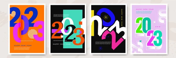 2023 Renkli Mutlu Yıllar Posterleri Tipografi Tarzında Soyut Tasarım Kutlama — Stok Vektör