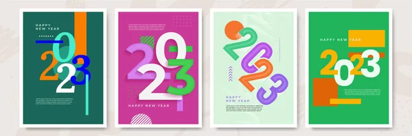 2023 Kleurrijke Posters Van Gelukkig Nieuwjaar Abstract Design Met Typografische — Stockvector