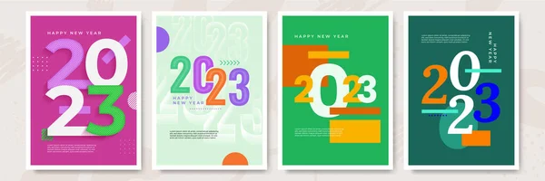 2023 Colorido Cartazes Feliz Ano Novo Design Abstrato Com Estilo — Vetor de Stock